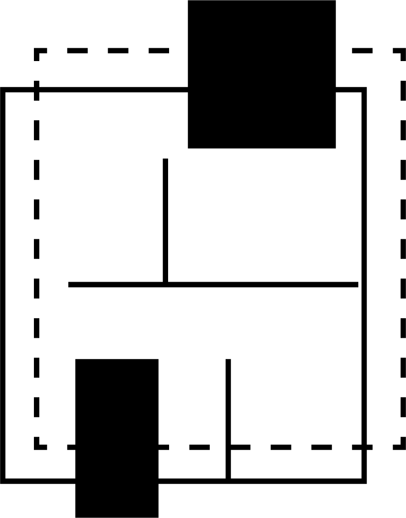 Pictogramme noir représentant le travail de conception des espaces d'un architecte spécialisé en éco-rénovation.