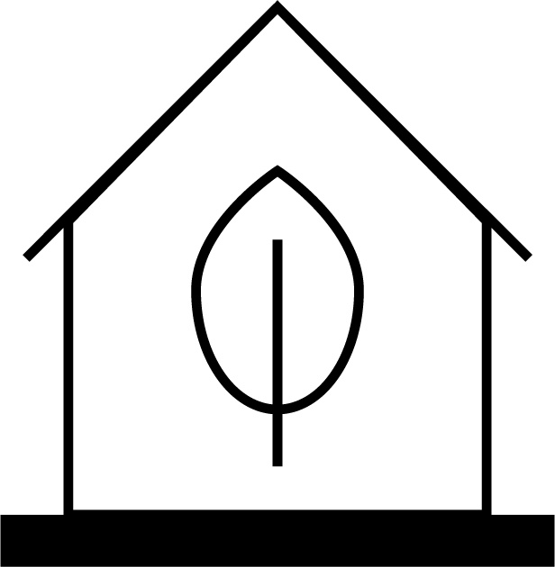 Pictogramme noir représentant l'activité d'éco-rénovation d'un architecte, ainsi que l'étude bioclimatique.